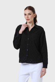 Blusa Mujer Abotonada Con Bolsillo Negro