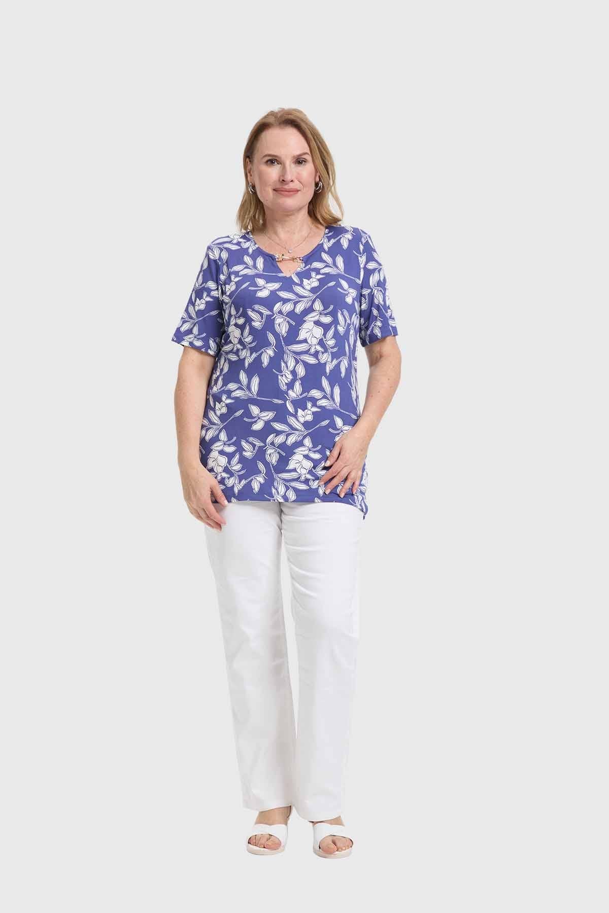 Polera Mujer Aplicación Print Azul