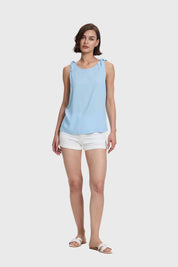 BLUSA MUJER APLICACIÓN NUDO PABILO CELESTE