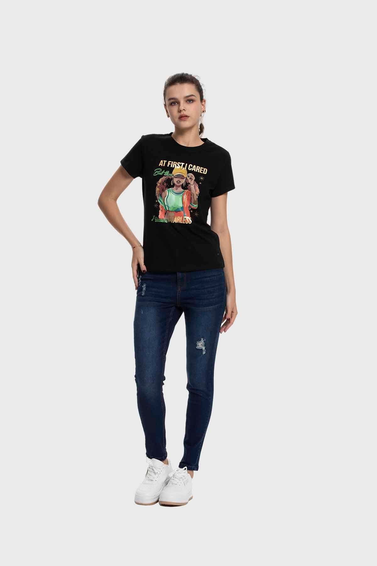 Polera Mujer Básica Print Negro / Verde
