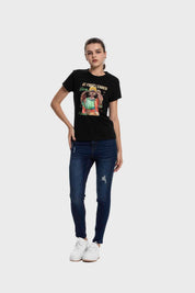 Polera Mujer Básica Print Negro / Verde