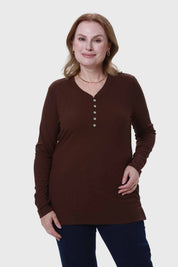 Polera Mujer Cuello V Rib Café