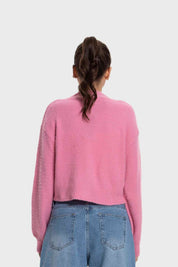 Sweater Mujer Cuello V Abierto Rosado