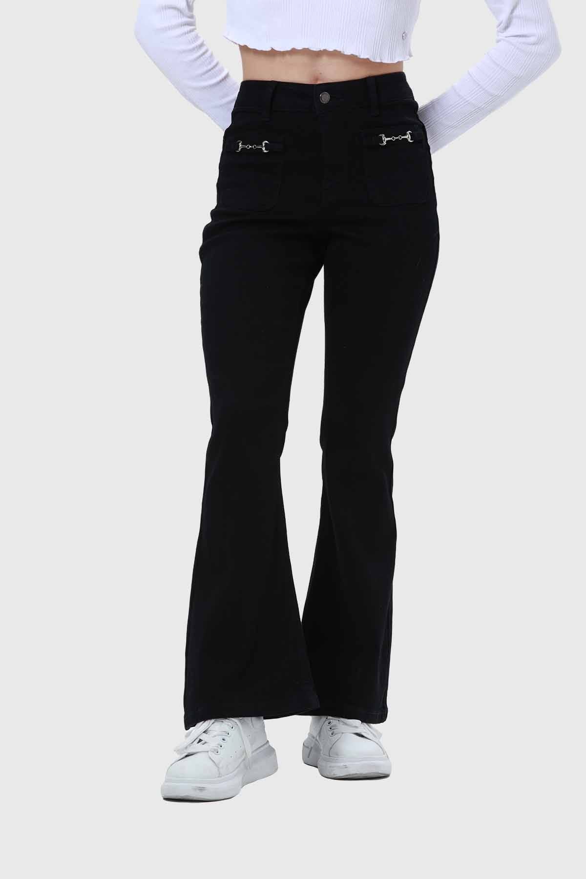 Jeans Mujer Flare Pedrería Negro