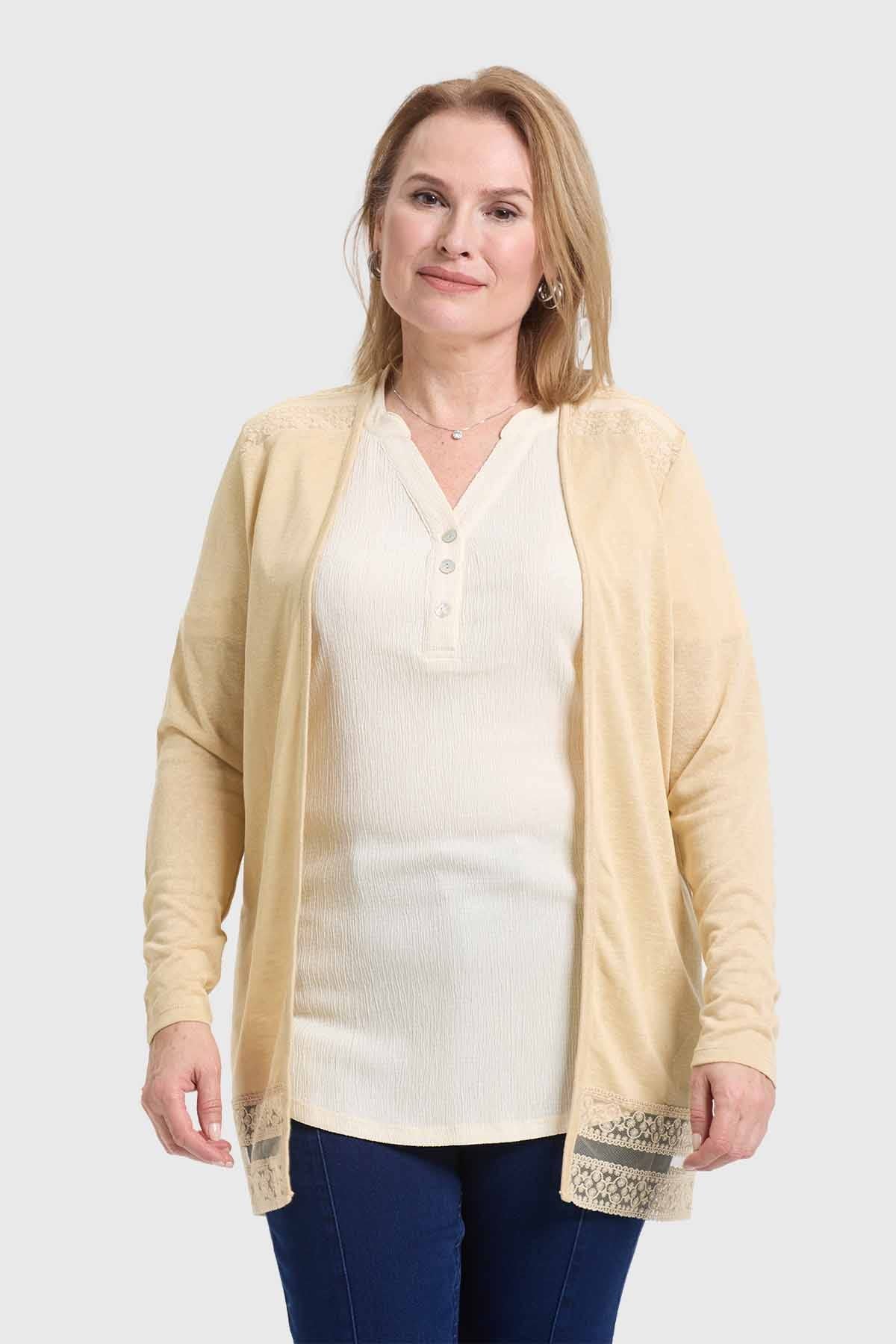 Polera Mujer Encaje Beige