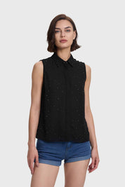 Blusa Mujer Abotonada Aplicación Negro
