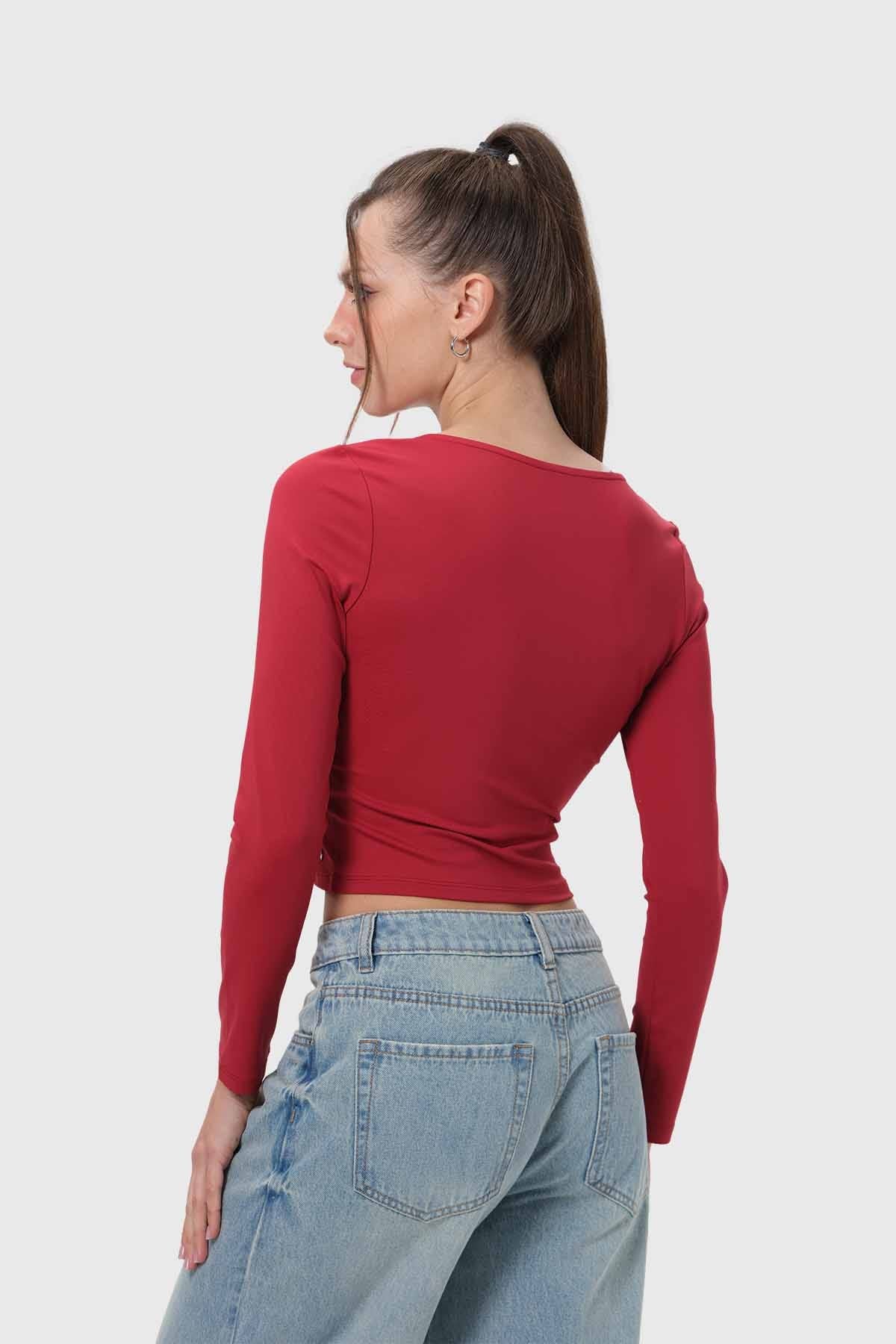 Polera Mujer Escote Cuadrado Rojo