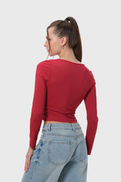 Polera Mujer Escote Cuadrado Rojo