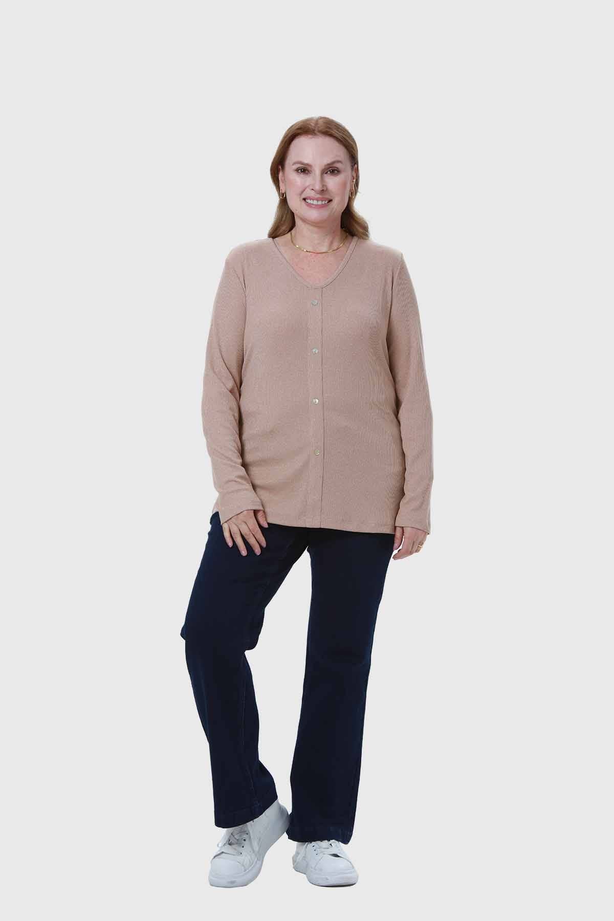Polera Mujer Rib Beige