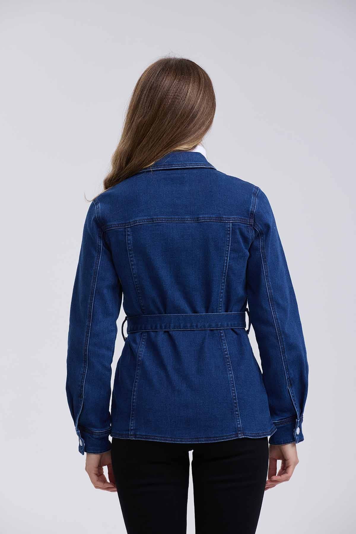 Chaqueta Mujer Denim Cinturón Azul