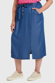 Falda Tencel Con Botones Azul