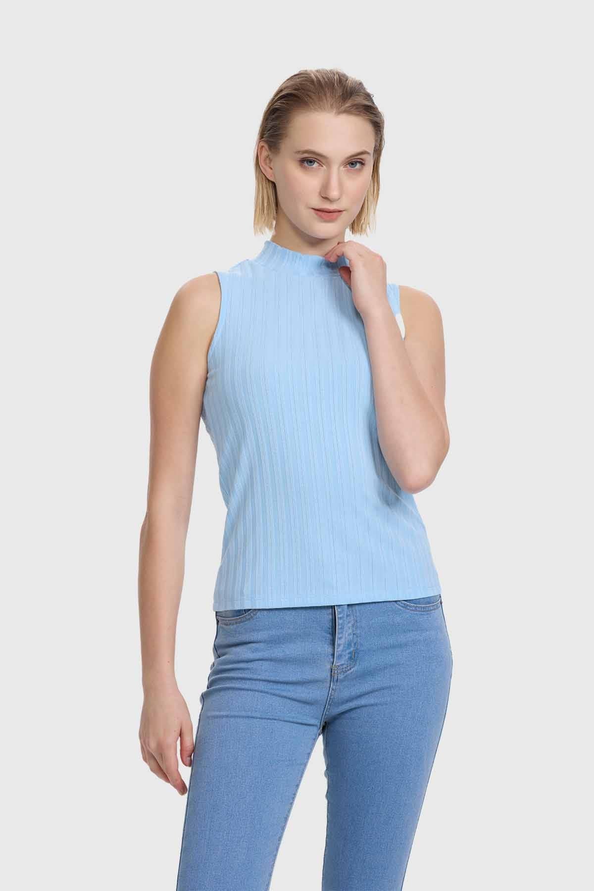 Polera Mujer Rib Celeste