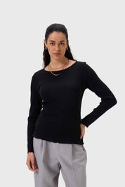 Polera Mujer Rib Negro