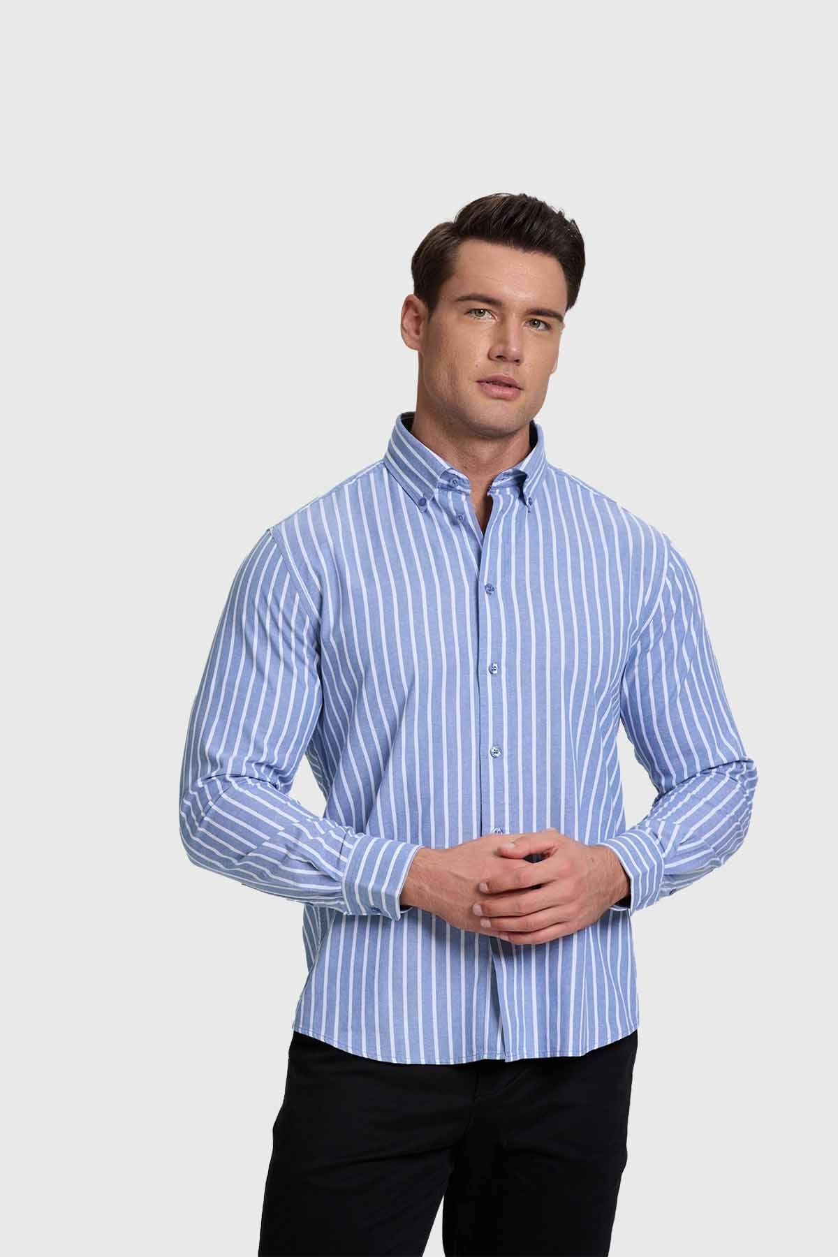 Azul Rata Color 👔 Camisa Hombre Rayas Azul - Oferta — Descuentos Rata