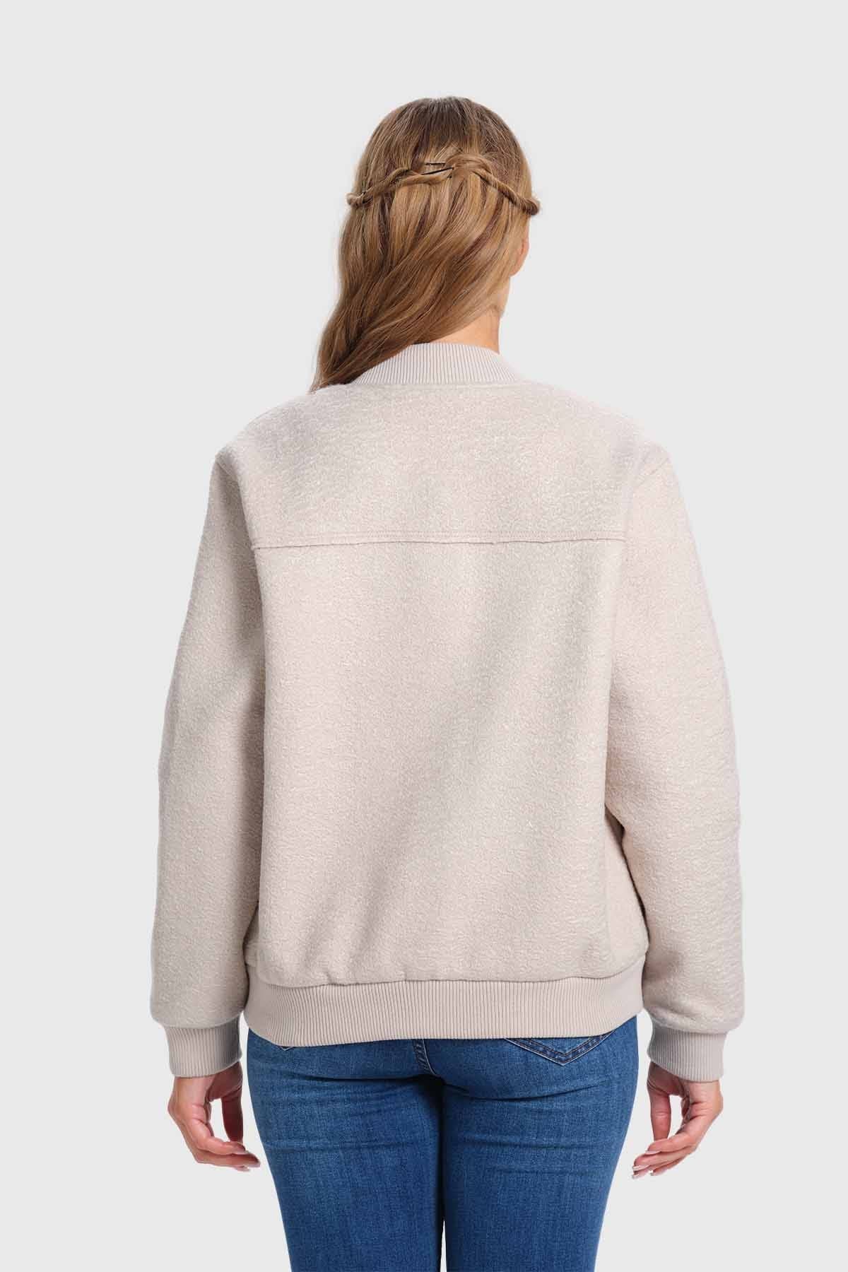 Chaqueta Mujer Bomber Con Aplicación Arena