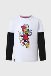Polera Niño Doble Manga Básica Blanco