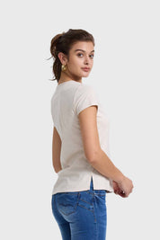 Polera Mujer Print Aplicación Crema