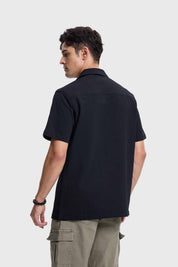 Camisa Hombre Textura Guayabera Negro