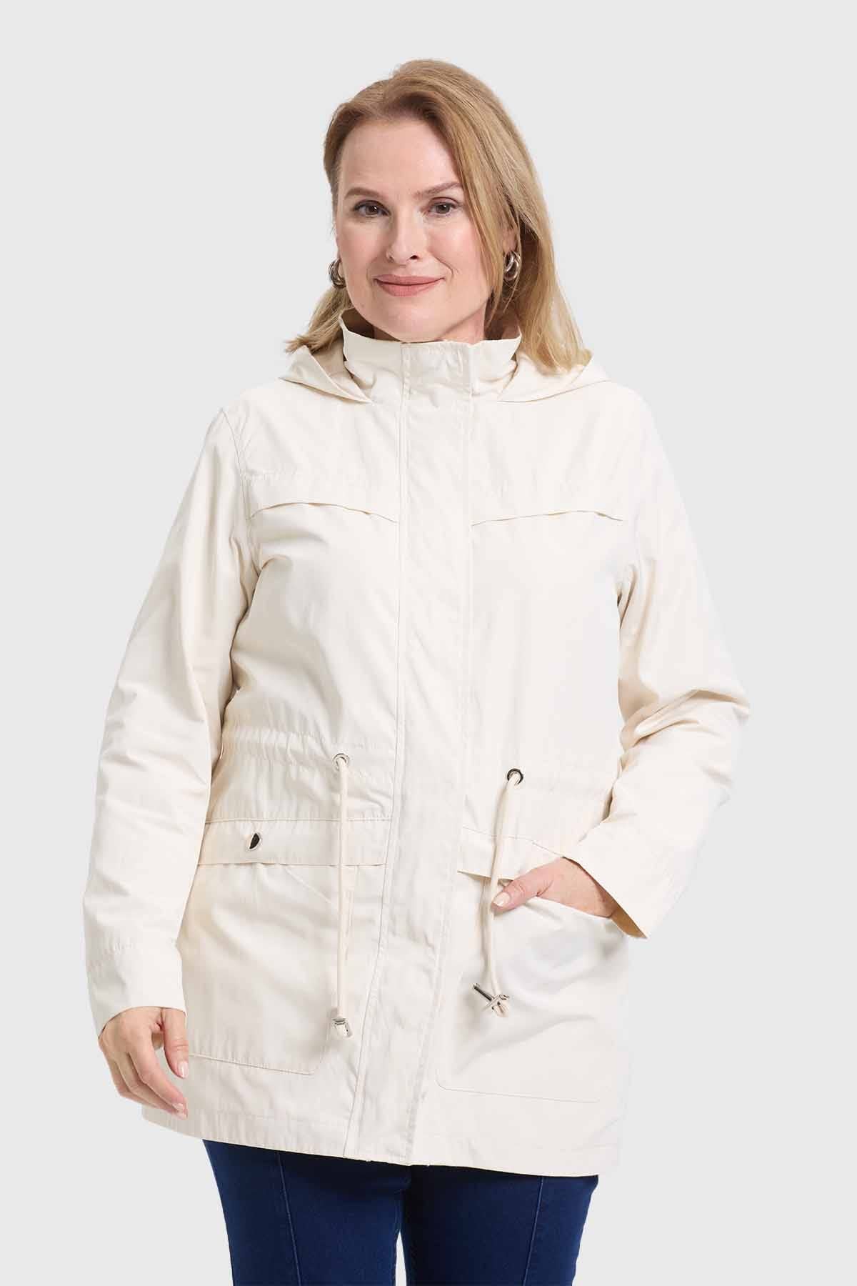 CHAQUETA MUJER CASUAL CON GORRO BEIGE OSCURO