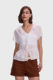 Blusa Mujer Abotonada Aplicación Crudo