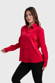 BLUSA MUJER SATINADA ABOTONADA ROJO