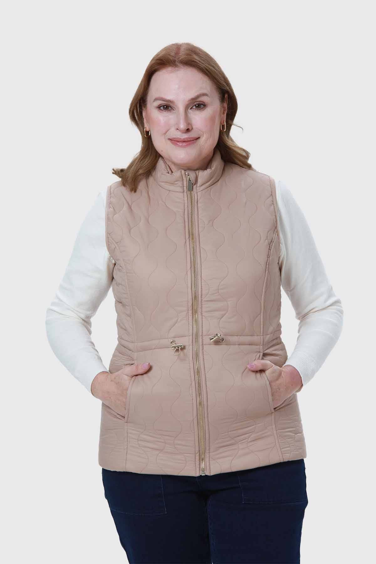 Parka Mujer Con Rombos Bolsillos Beige