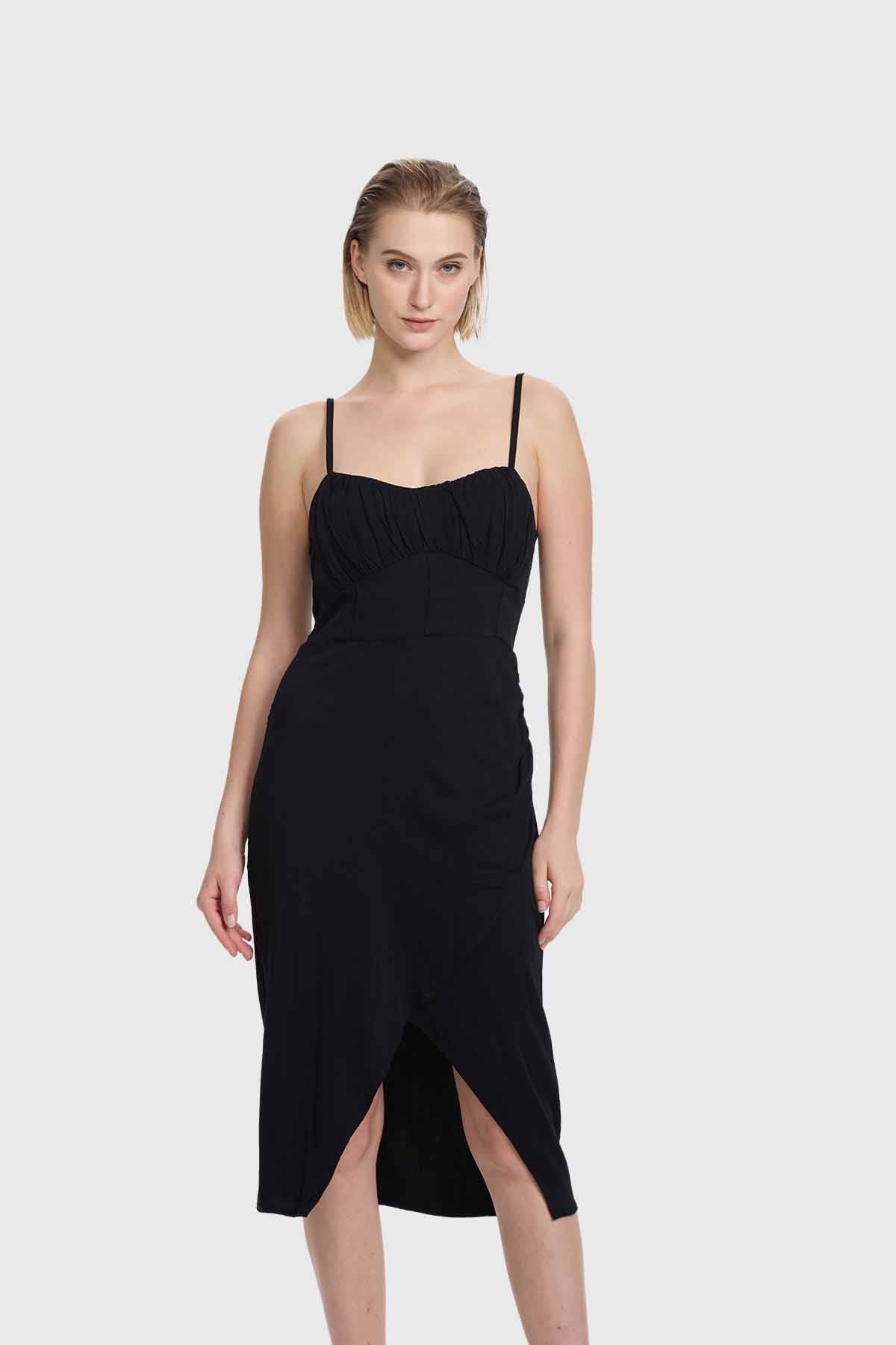Vestido Mujer Largo Escote Negro
