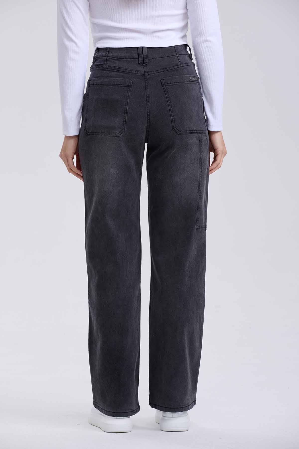 Jeans Mujer Recto Cargo Gris