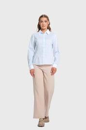 Blusa Mujer Abotonadas Con Rayas Celeste