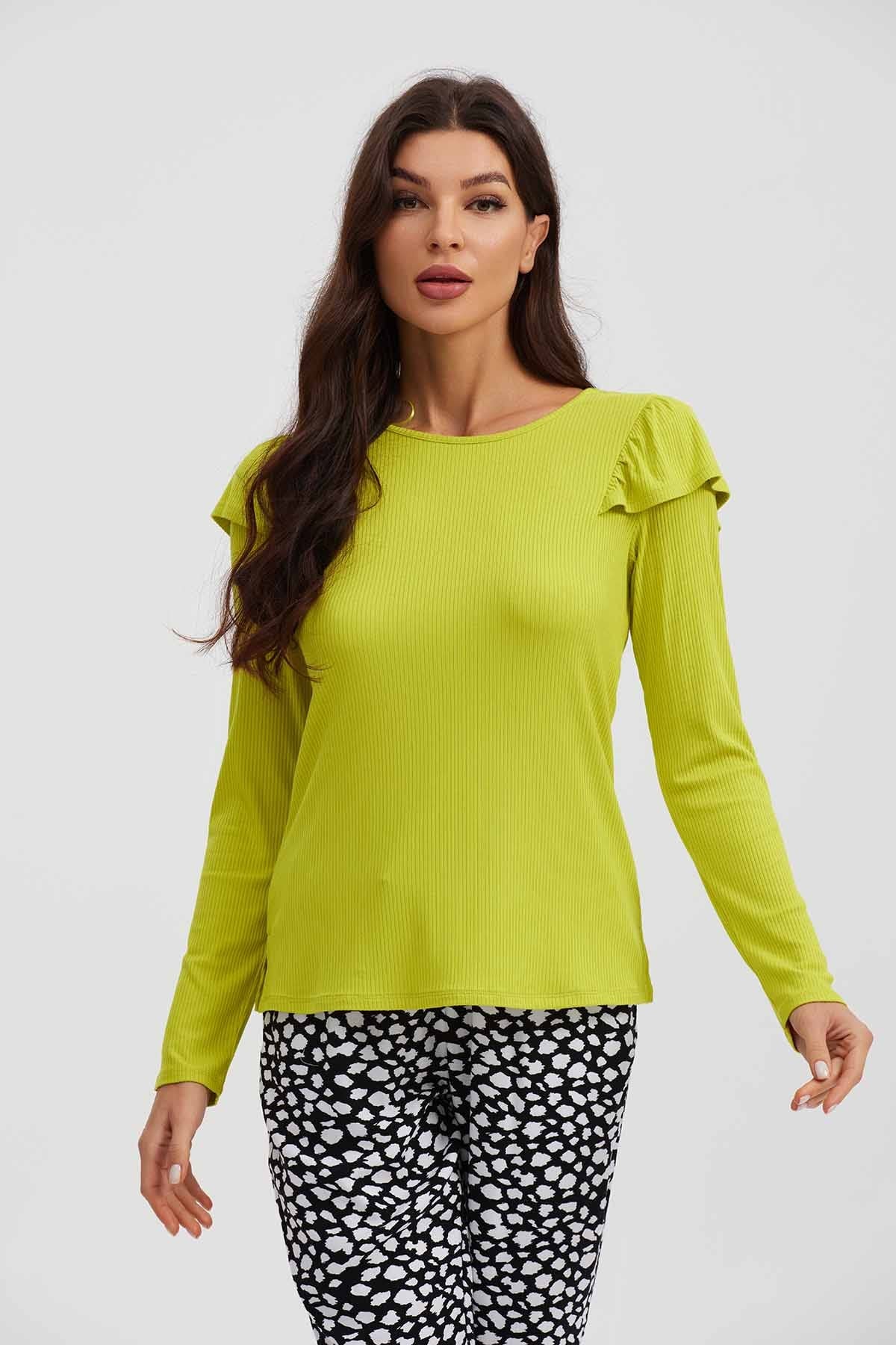 Polera Mujer Rib Manga Vuelo Verde