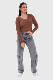 Sweater Mujer Cropped Café
