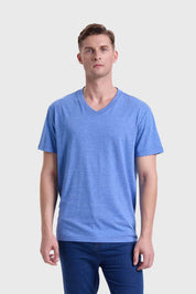 Polera Hombre Cuello V Básica Celeste Melange