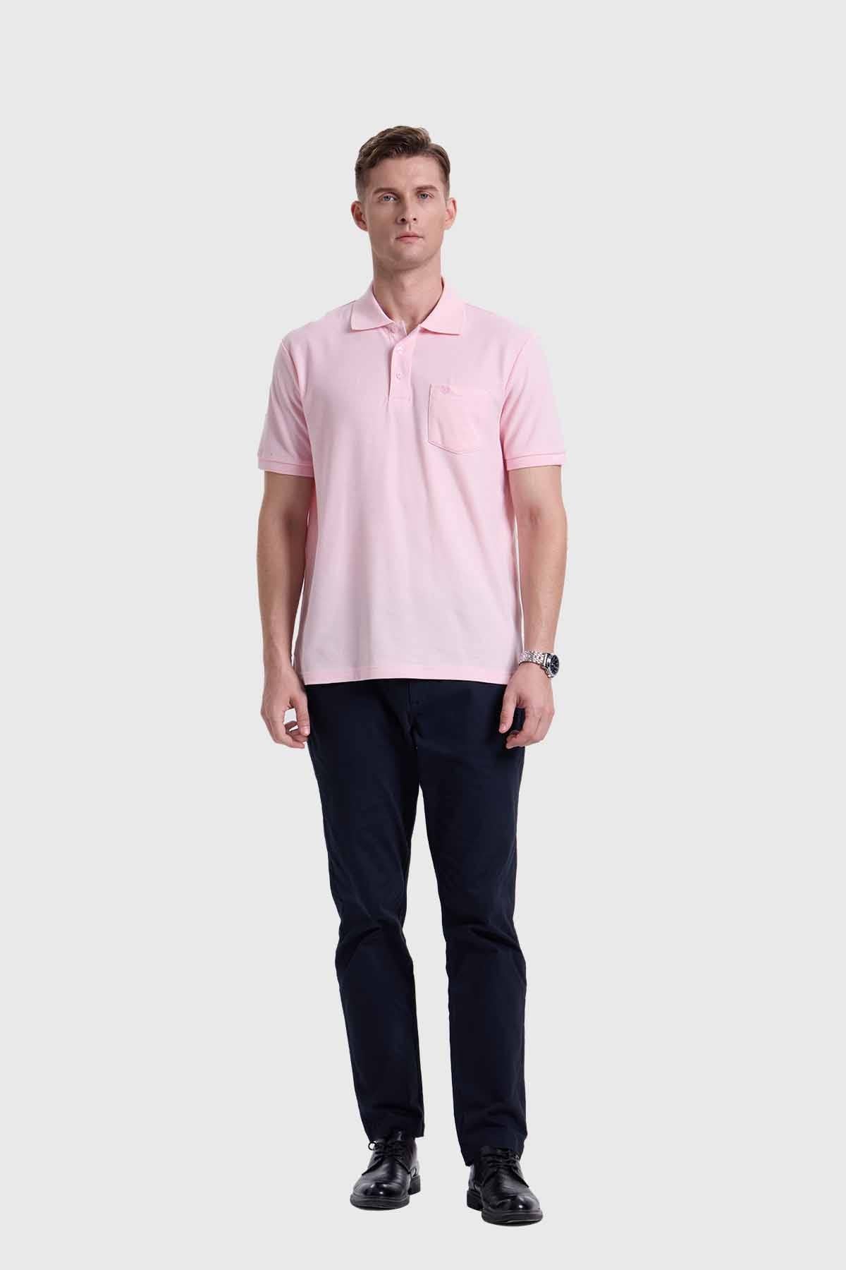 Polera Hombre Piqué Básica Rosado