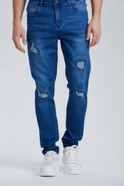 JEANS HOMBRE SKINNY ROTURA AZUL OSCURO