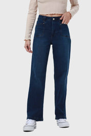 Jeans Mujer Bolsillo D Calce Recto Azul