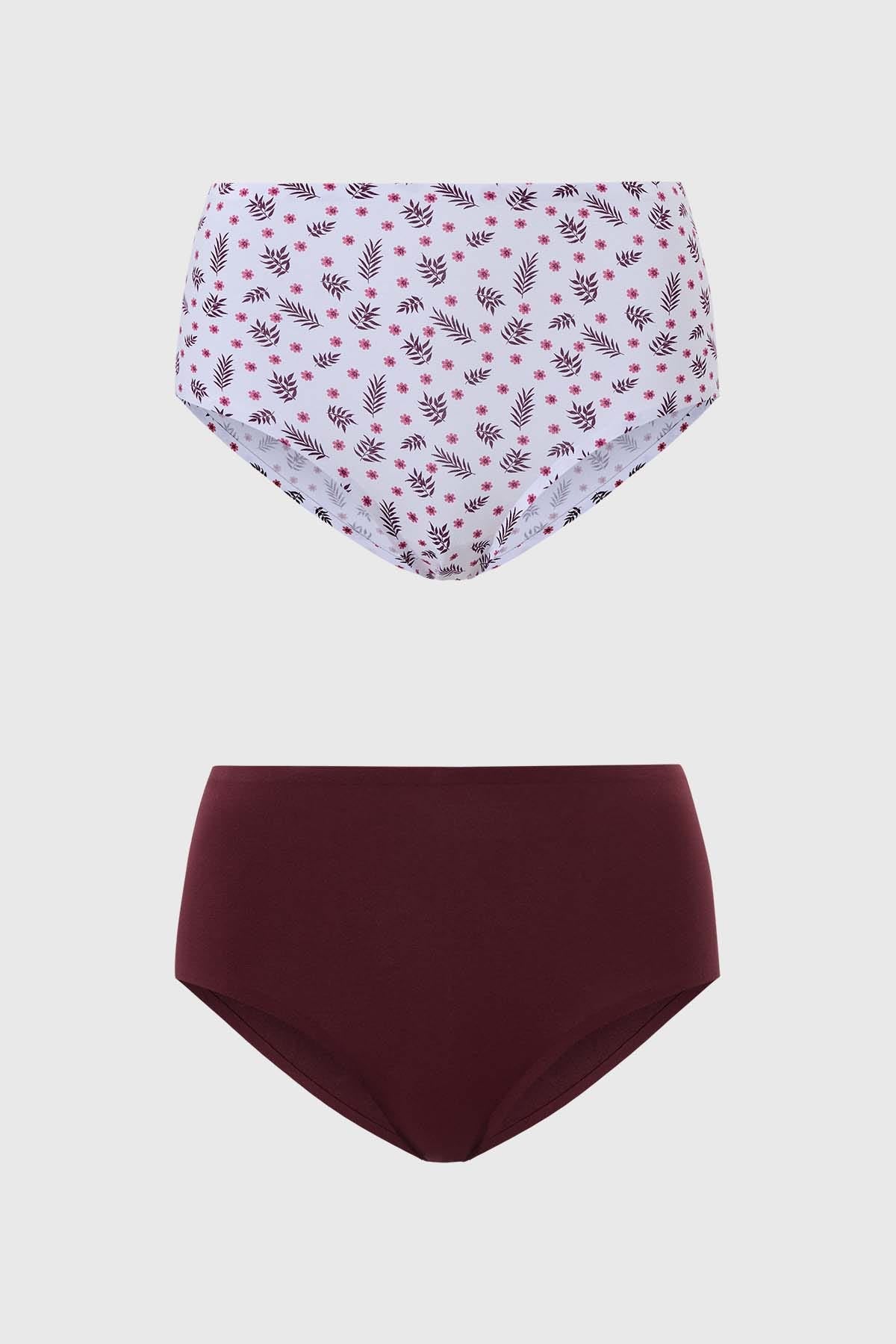 Calzon mujer bipack tiro alto en guinda y estampado floral