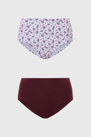 Calzon mujer bipack tiro alto en guinda y estampado floral