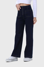 Jeans Mujer Bolsillo D Calce Recto Azul