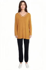 Polera Mujer Cuello Cruzado Mostaza