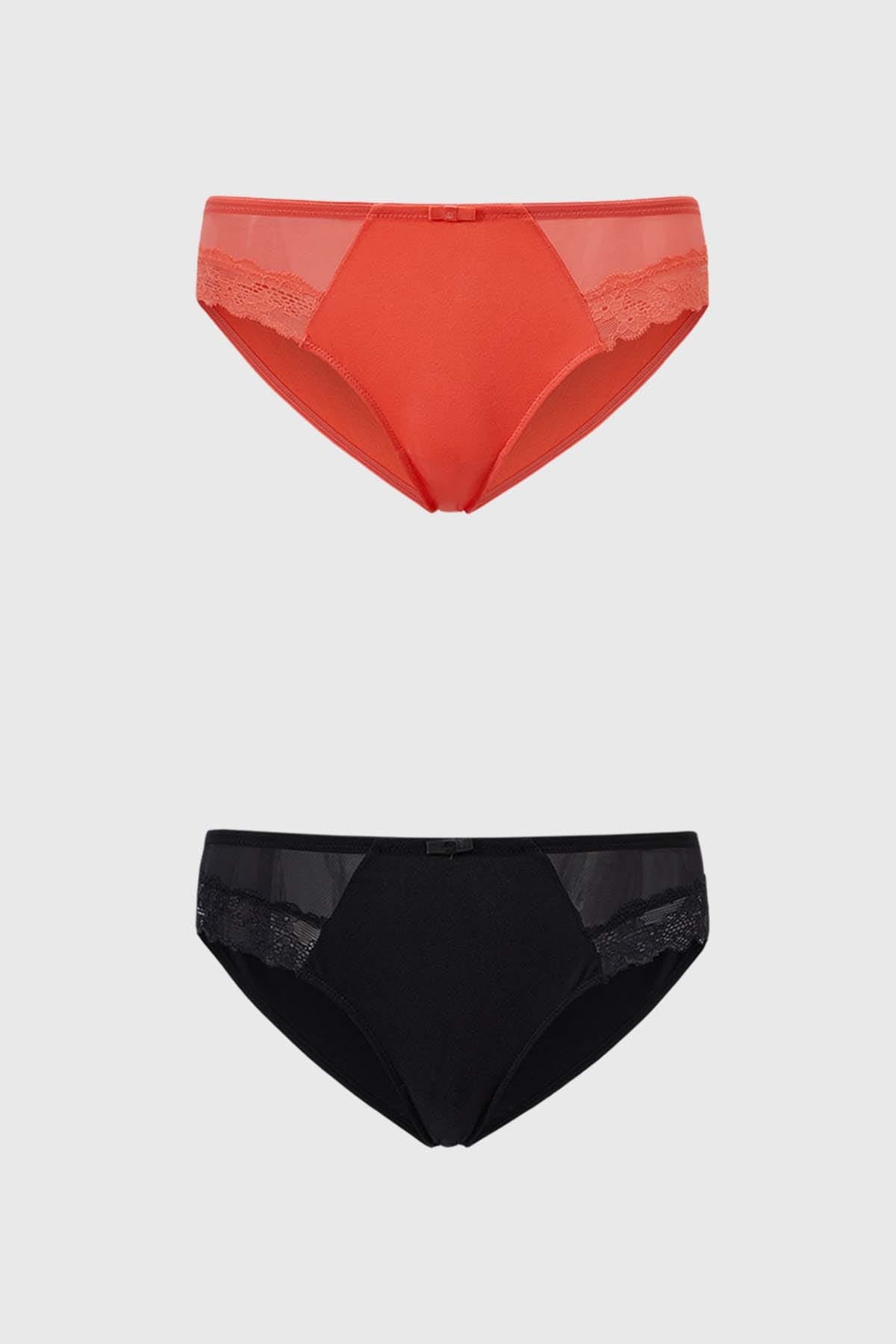 Calzón Mujer Bikini Bipack Detalle Mesh Negro