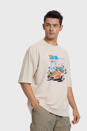 Polera Hombre Estampada Beige
