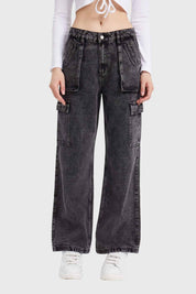 Jeans Mujer Recto Cargo Gris