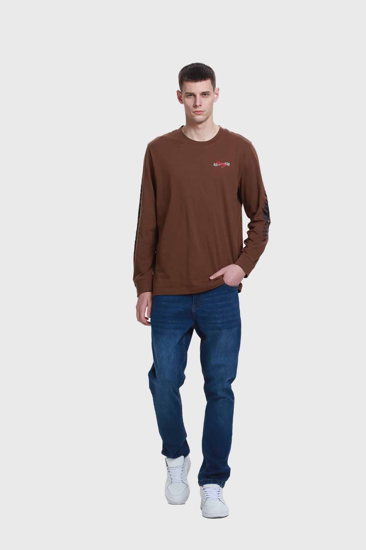 Polera Hombre Print Manga Chocolate