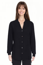 Blusa Mujer Con Plisado Y Botones Negro