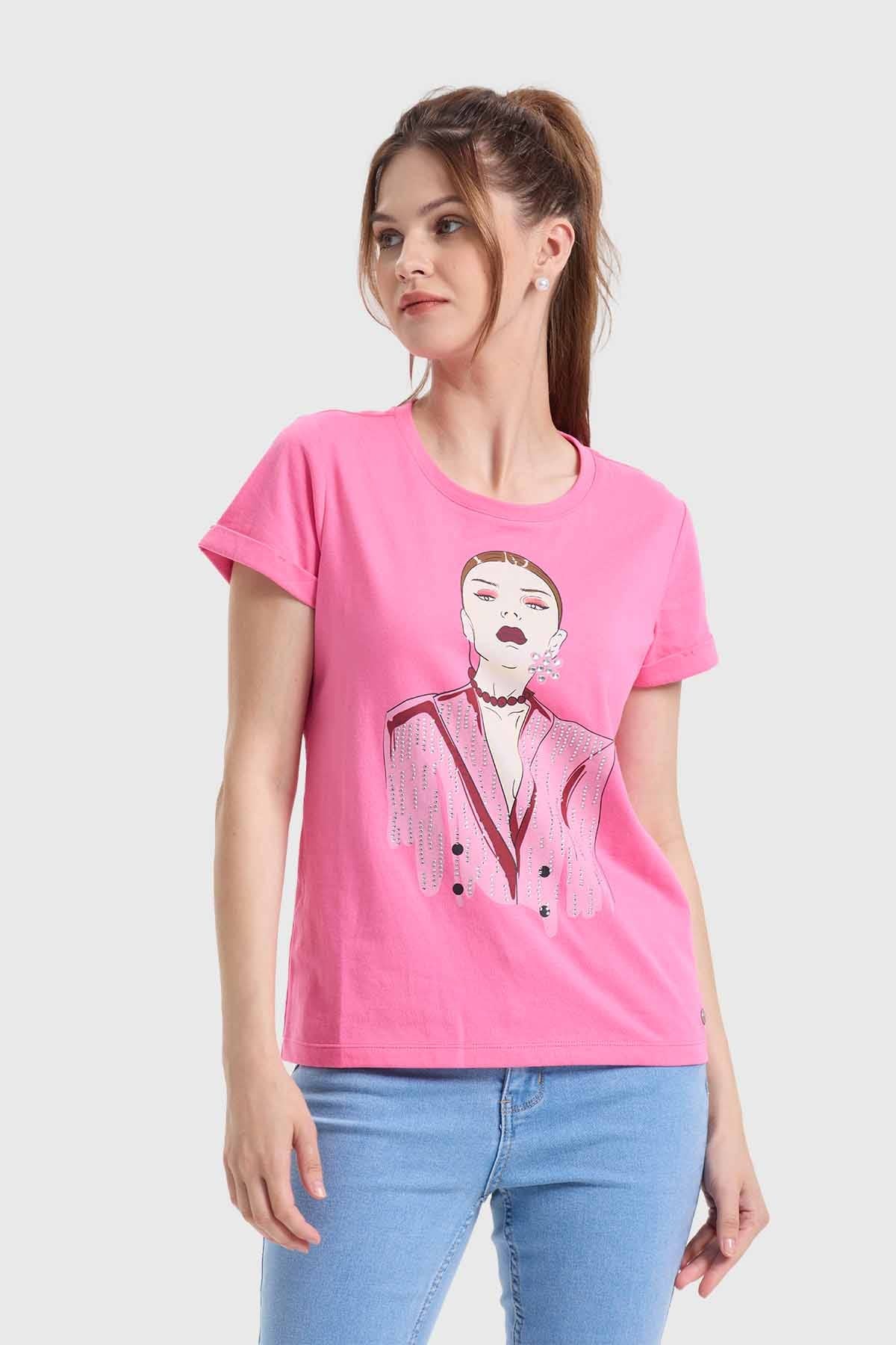 Polera Mujer Gráfica Roll Up Rosado