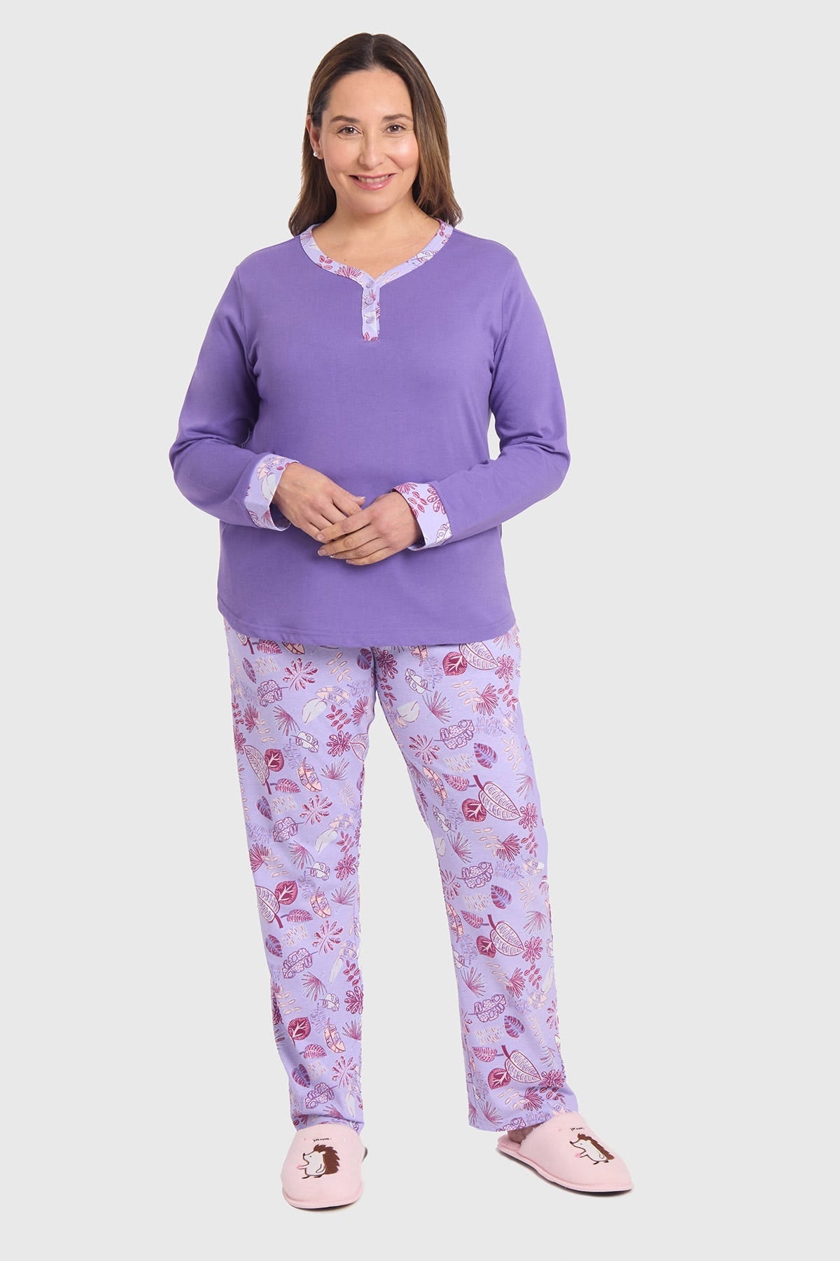 PIJAMA MUJER PATA BOTÓN VIOLETA