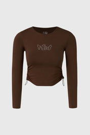 Polera de nina color cafe con diseno de strass