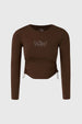 Polera de nina color cafe con diseno de strass