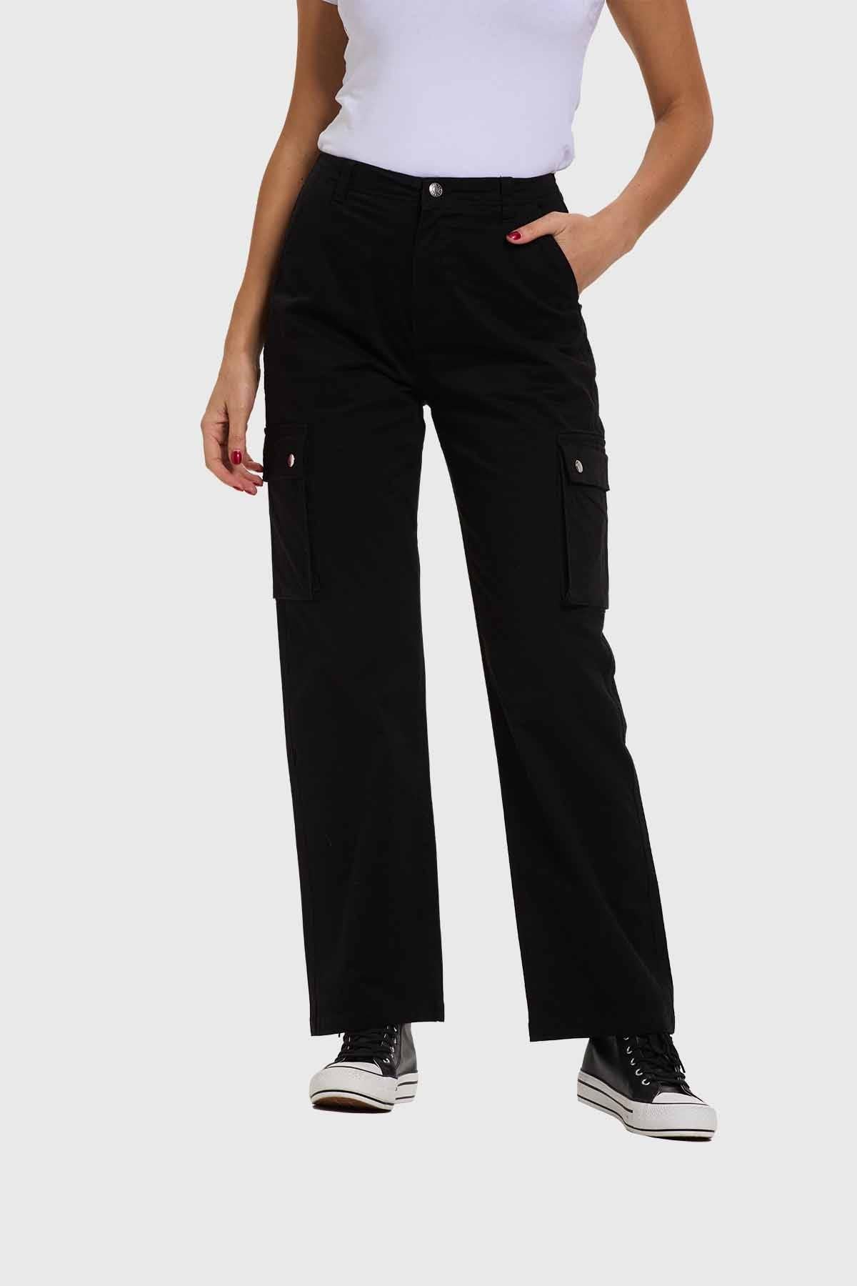 Pantalón Mujer Cargo Gabardina Negro