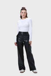 Pantalón Mujer Croco Efecto Cuero Negro